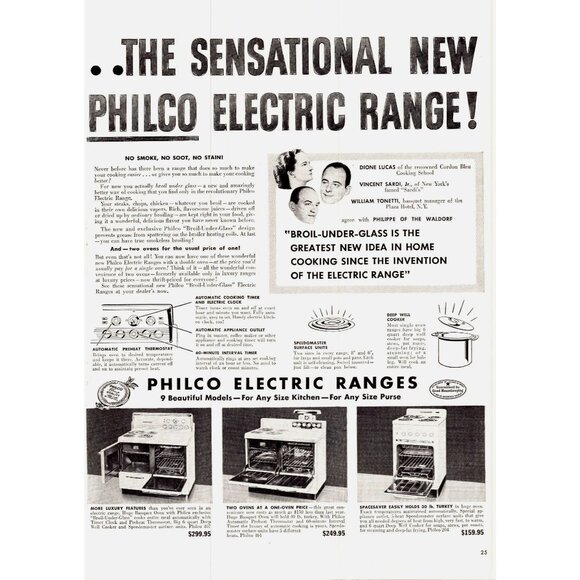 1950 Philco Stove Electric Range 2 Page Vintage Print Ad Sexist 50s Wall Art - Picture 3 of 4